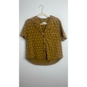 Madewell Olive Green Brown Palm Tree Button-Down Pajama Shirt Top L